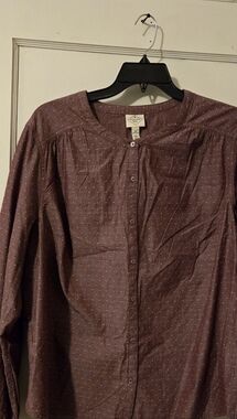 St Johns Bay Women's 2X Peasant Shirt Top Button Front Long Sleeve Boho Blouse